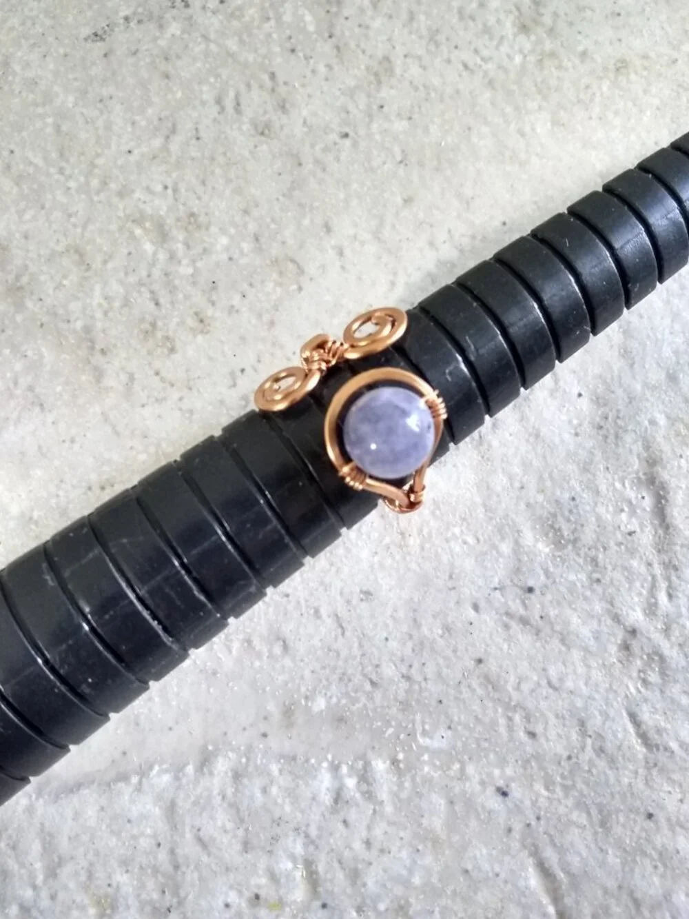 Hand Crafted! Feminine Copper Wire Ring w. Purple/Gray Agate - Adjustable Sz 6-7